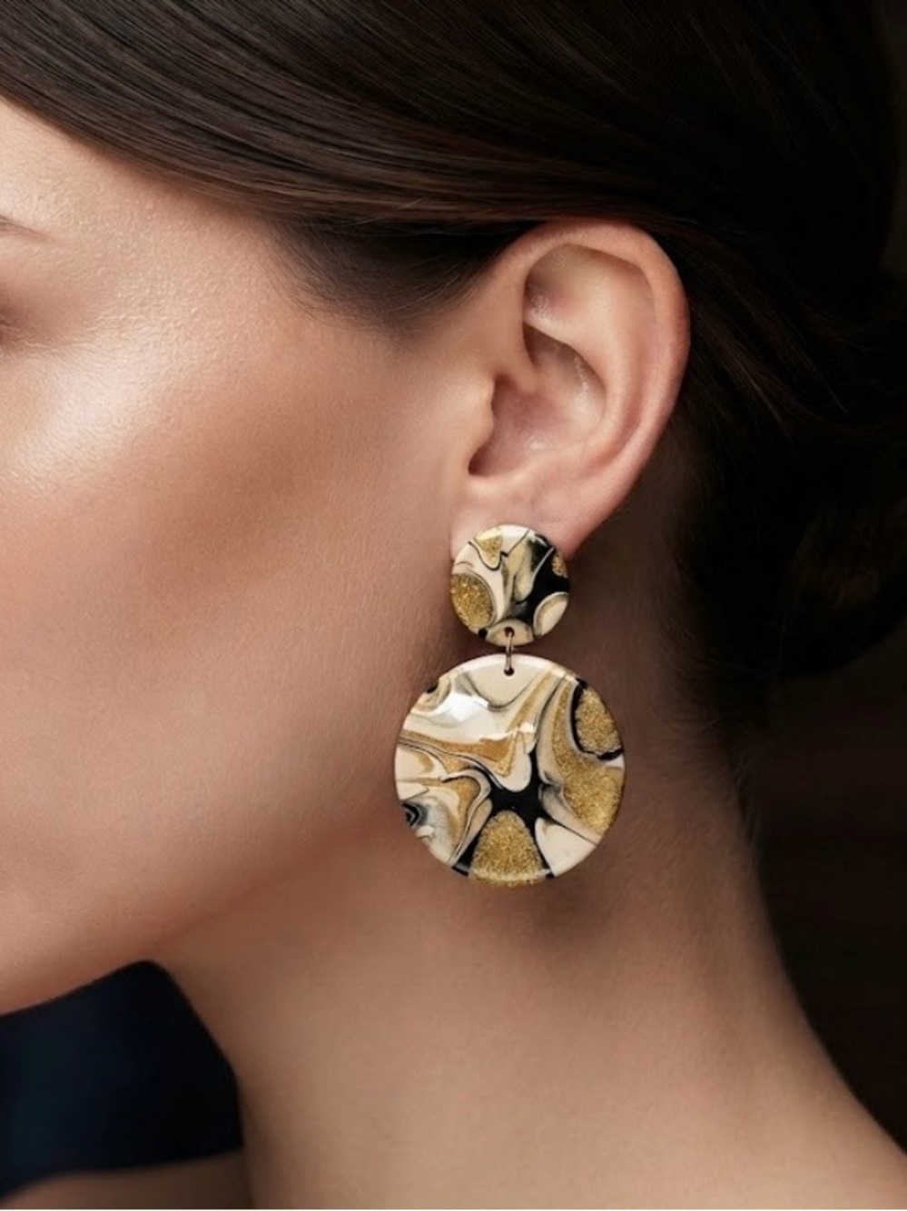 Gold Marble Drop Earrings for Women - Designer Style